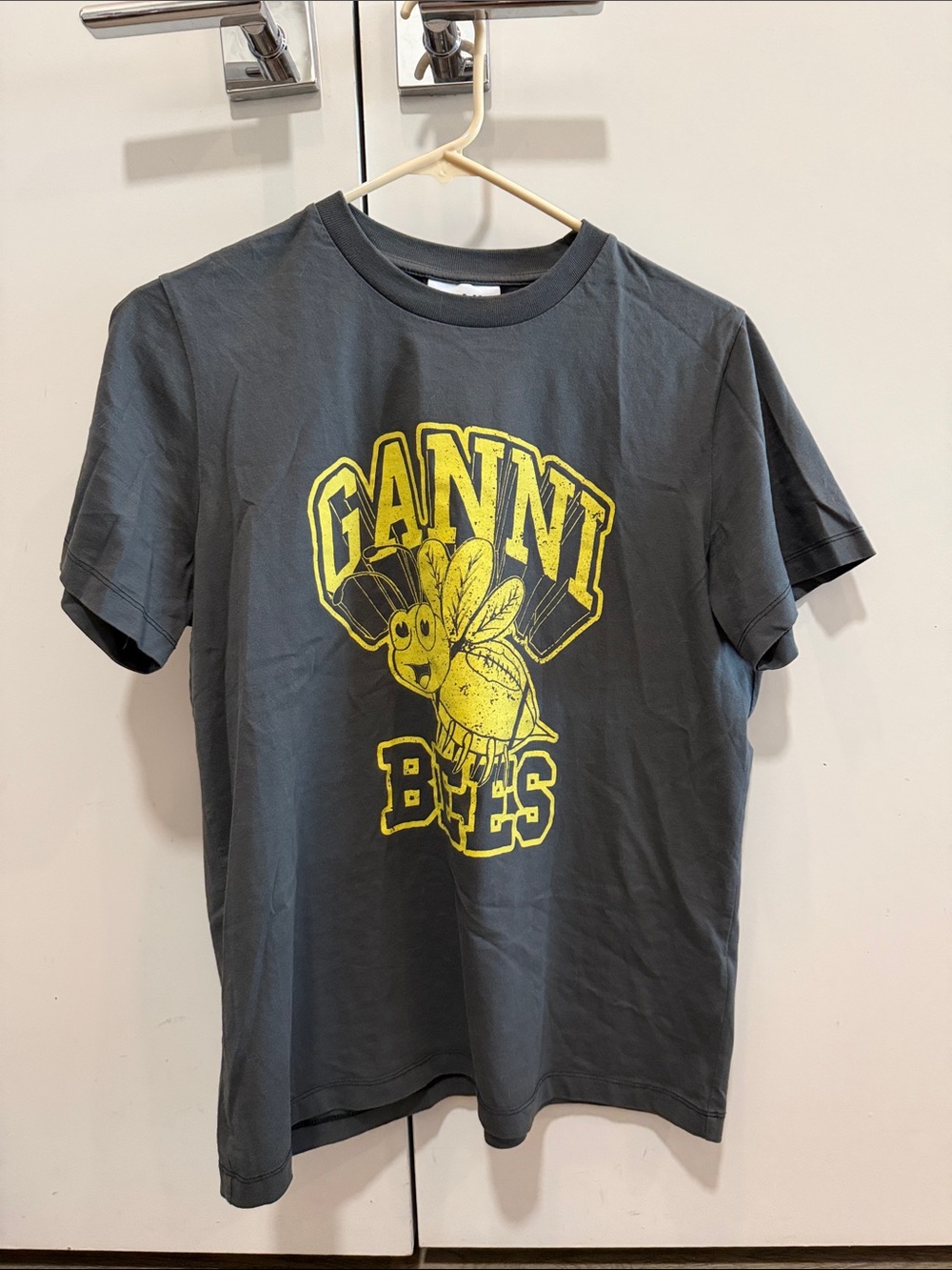 Ganni Black Tee with Yellow Bee Graphic